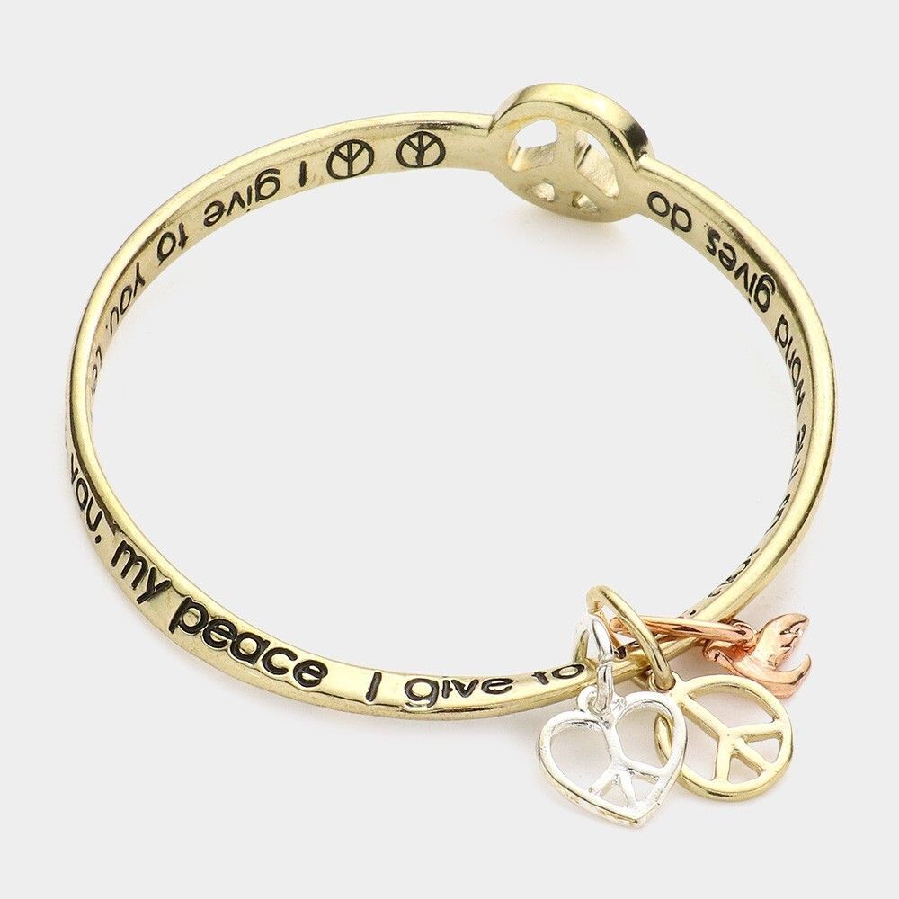 Faith Bangle Bracelet Peace I Leave With You Scripture Message Christian Jewelry - Picture 2 of 2